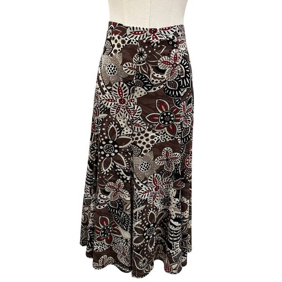 Chico’s Brown Abstract Floral Print Midi Skirt 0 / Small Fall Boho Chic Autumn - Picture 2 of 6
